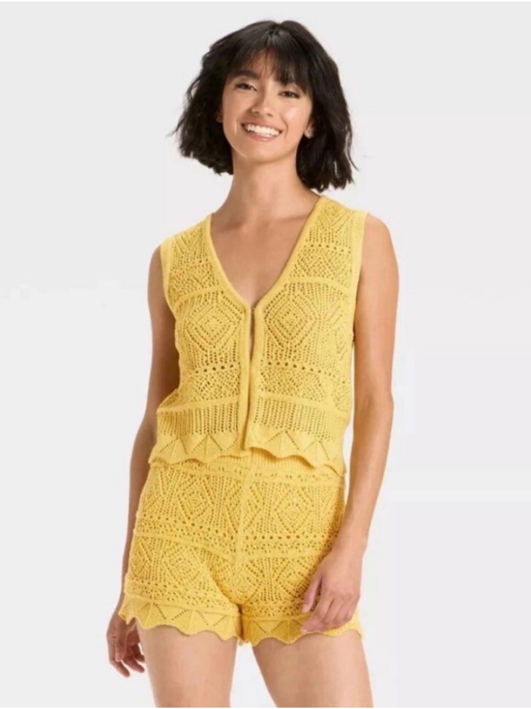 A New Day Yellow Crochet Knit Vest